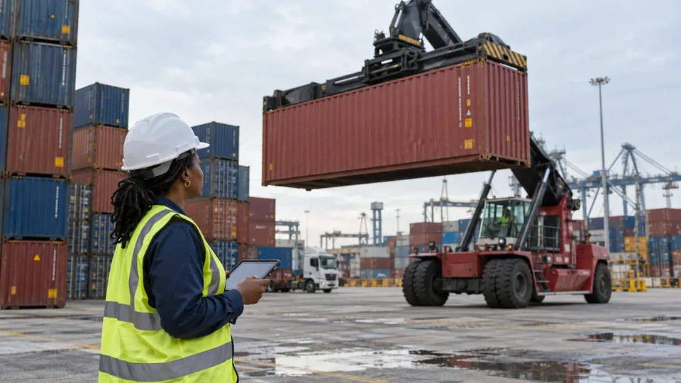 Containers stacked at a port terminal