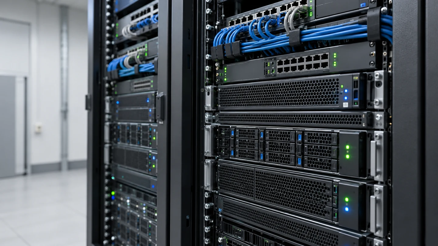 AI-generated illustration of private server hardware. It is not an actual REKA or client installation.