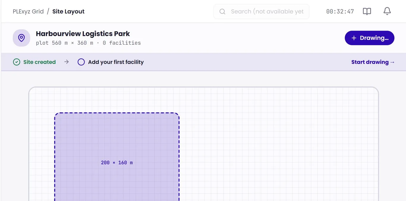PLExyz Grid showing a warehouse on its own layout